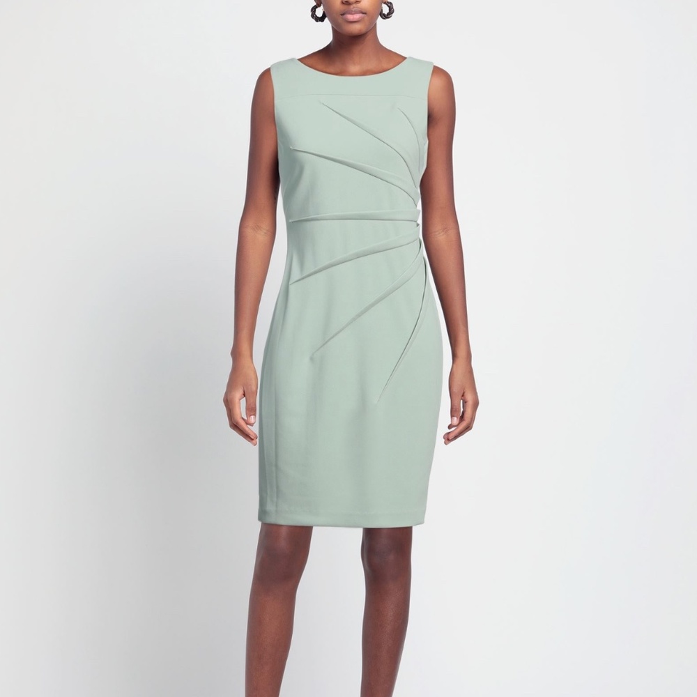 NWT Calvin Klein Starburst Pleated A-line Midi Dress In Mint Green